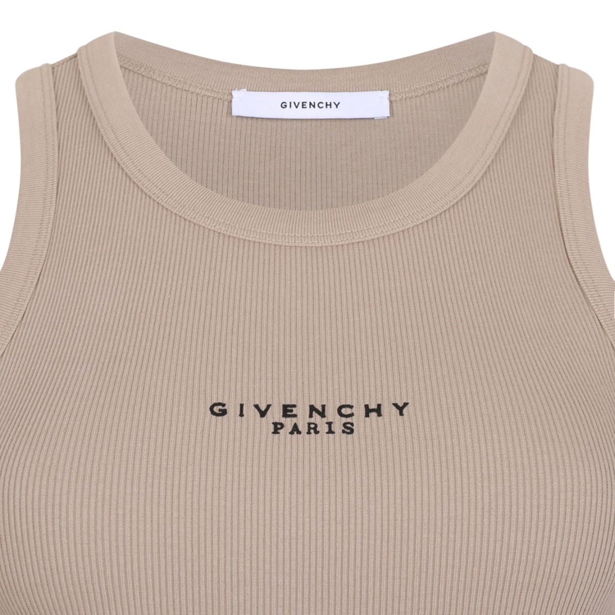 Beige Cappuccino Slim-Fit Cotton Tank Top With Givenchy Paris Print