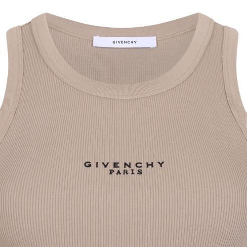 Beige Cappuccino Slim-Fit Cotton Tank Top With Givenchy Paris Print