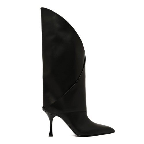 Black Twist Heeled Calfskin Leather Boots