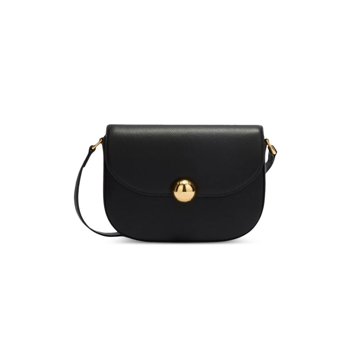 Black Curved-Flap Crossbody Bag