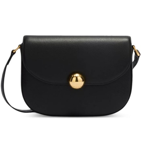 Black Curved-Flap Crossbody Bag