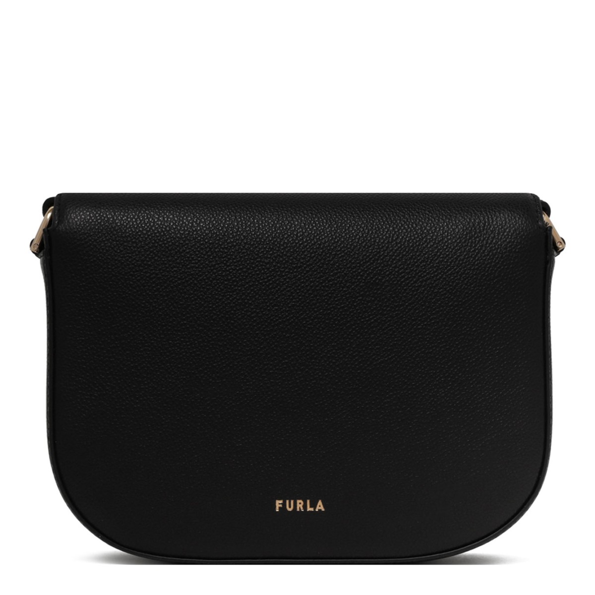 Black Curved-Flap Crossbody Bag