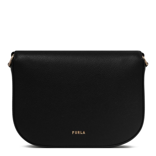 Black Curved-Flap Crossbody Bag