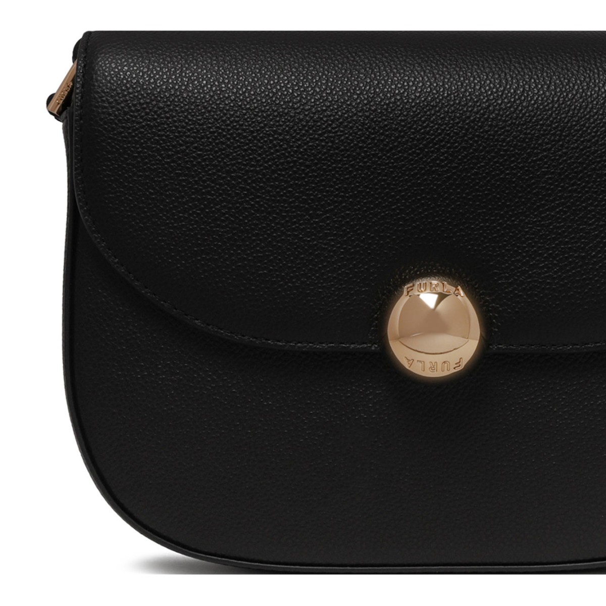 Black Curved-Flap Crossbody Bag