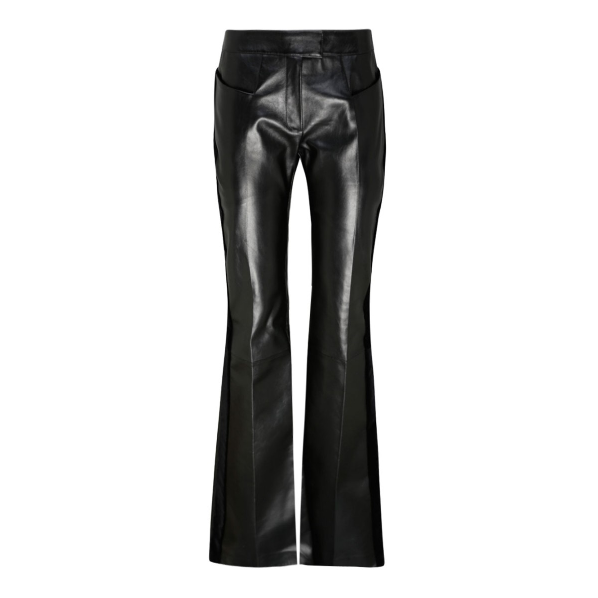 Black Calf Leather Flared Trousers