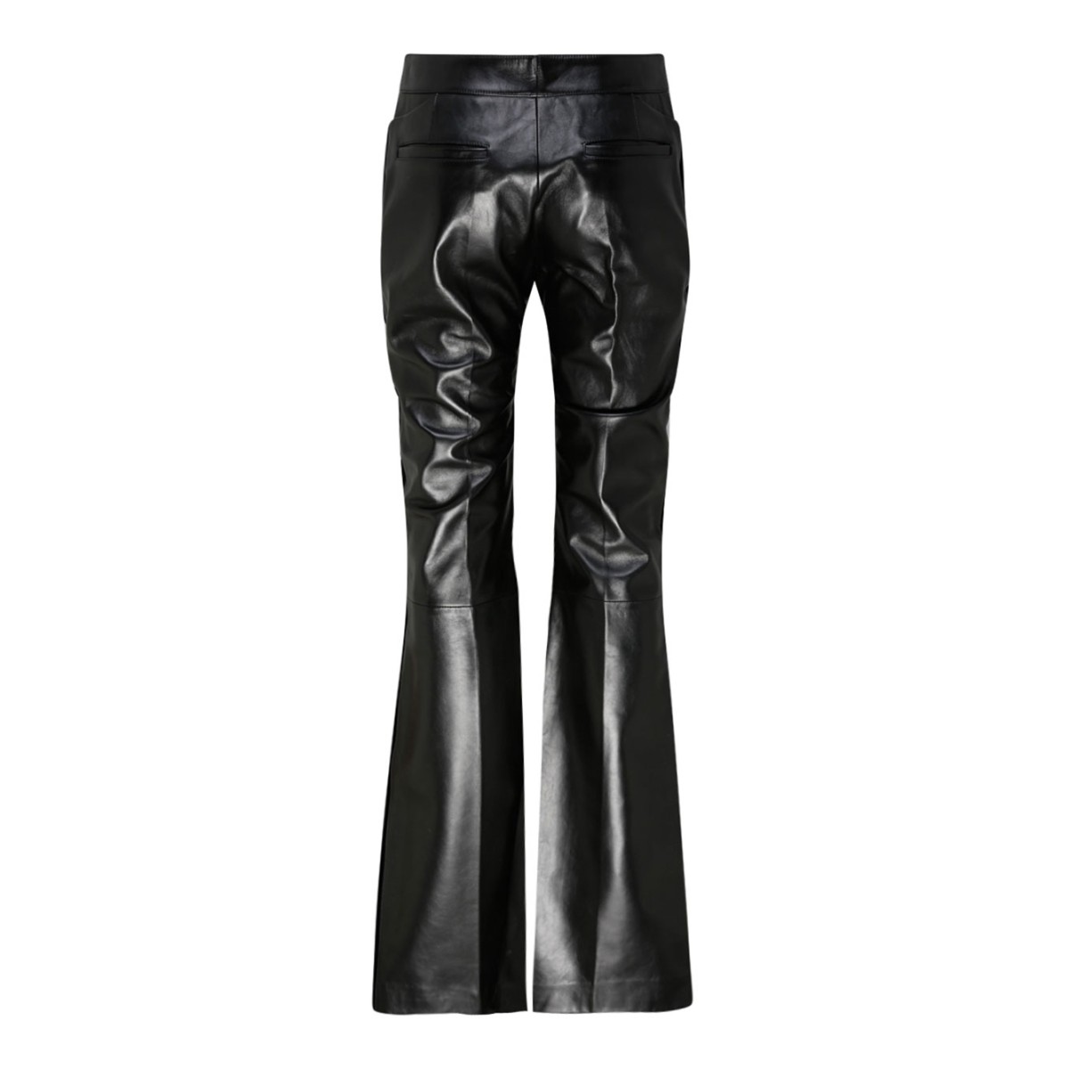 Black Calf Leather Flared Trousers