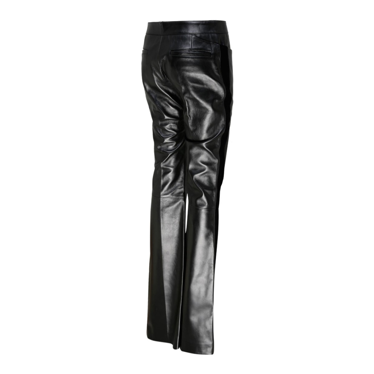Black Calf Leather Flared Trousers