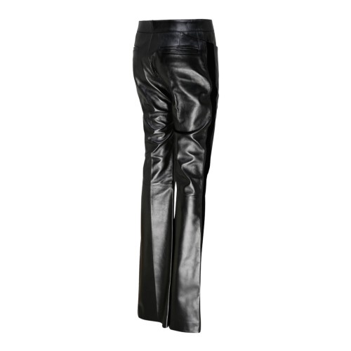 Black Calf Leather Flared Trousers