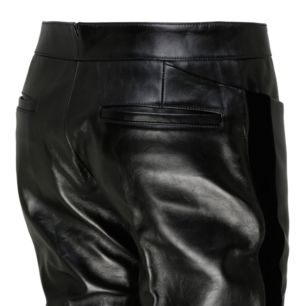 Black Calf Leather Flared Trousers