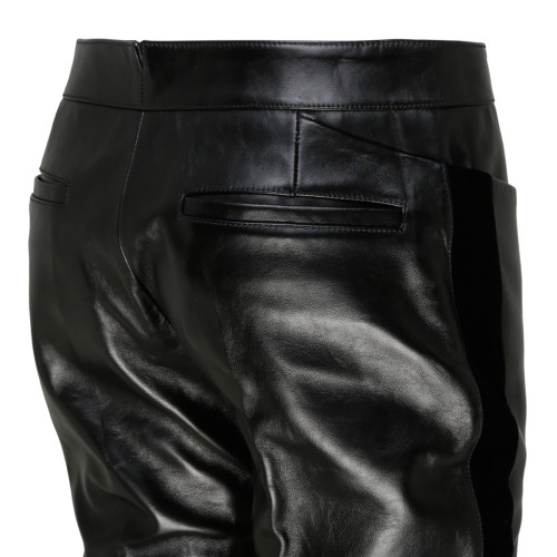 Black Calf Leather Flared Trousers