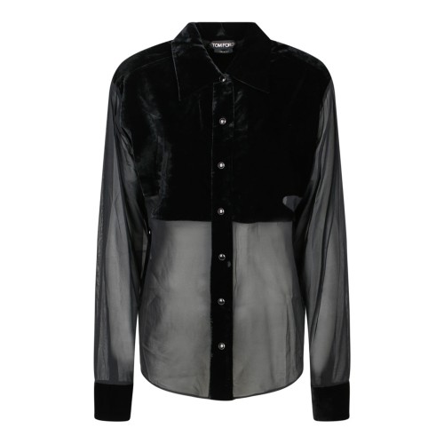 Tom Ford Black Silk Panelled Buttoned Shirt