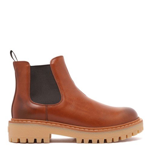 Cognac Leather Ankle Boots