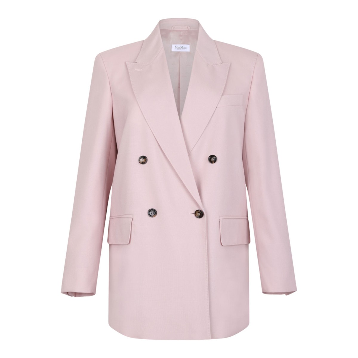 Beige Pink Double-Breasted Wool, Mohair, and Silk Blazer