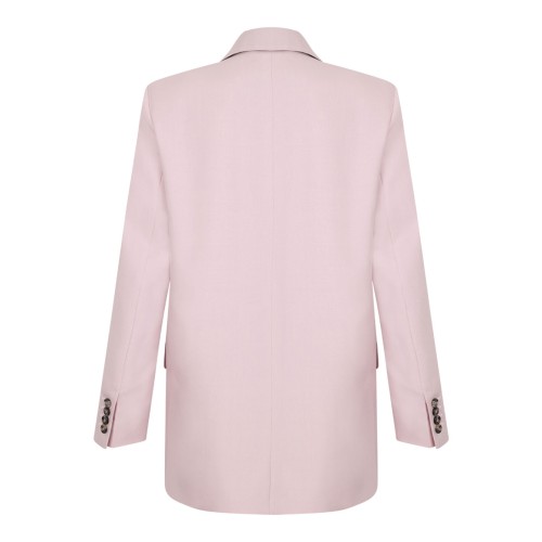Beige Pink Double-Breasted Wool, Mohair, and Silk Blazer
