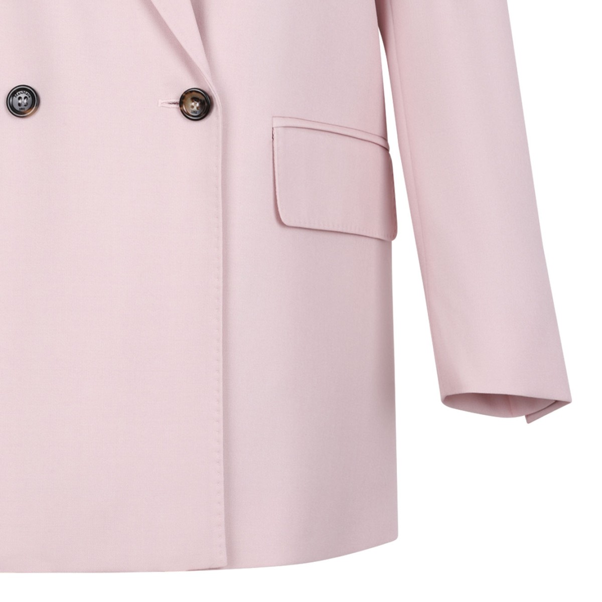 Beige Pink Double-Breasted Wool, Mohair, and Silk Blazer