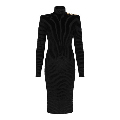 Black Short Zebra Velvet Dress