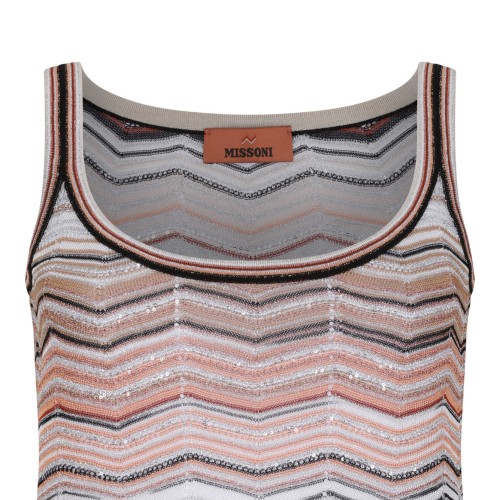 Red and Beige Sleeveless Top With Sequins