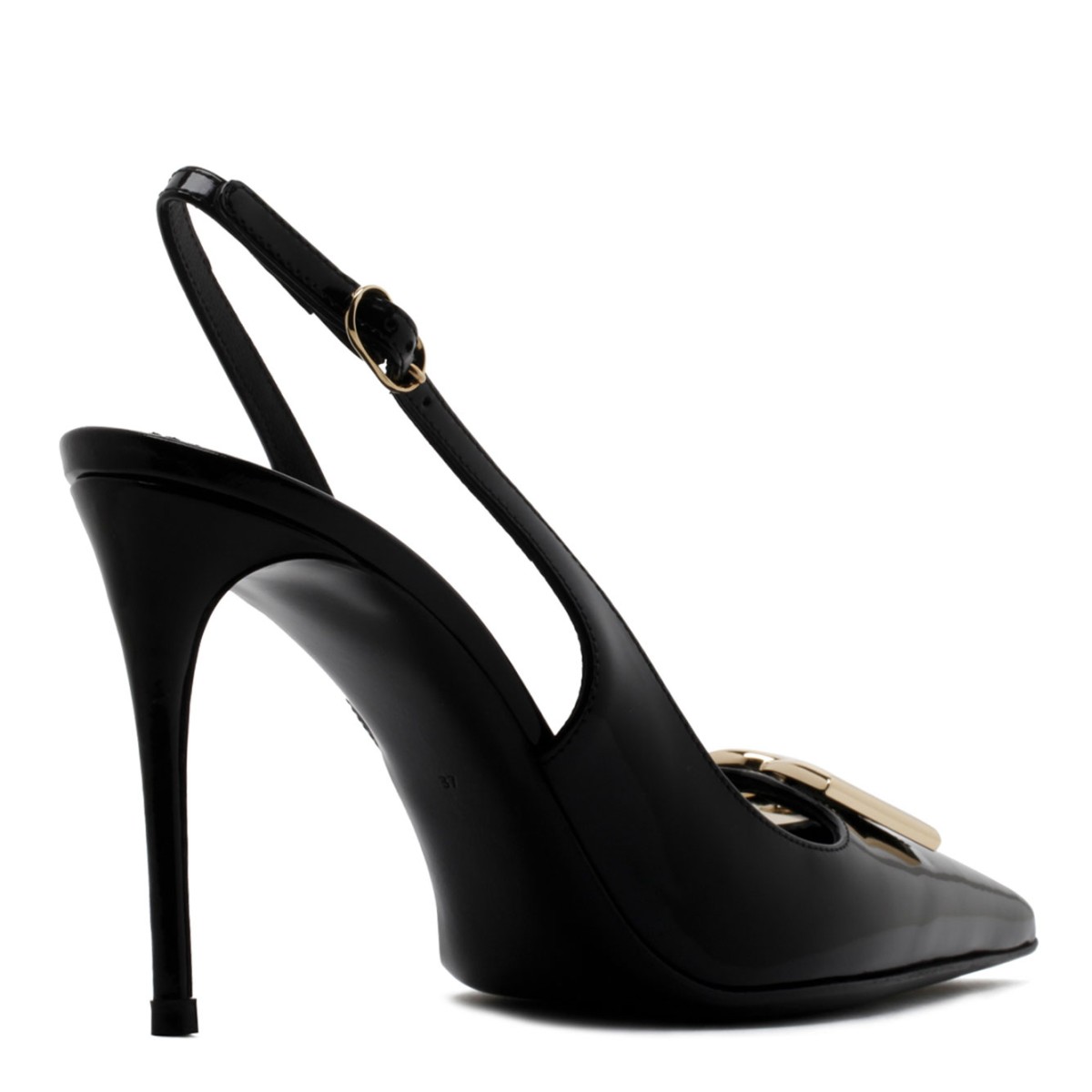 Black Calf Leather Logo Plaque Slingback Pumps