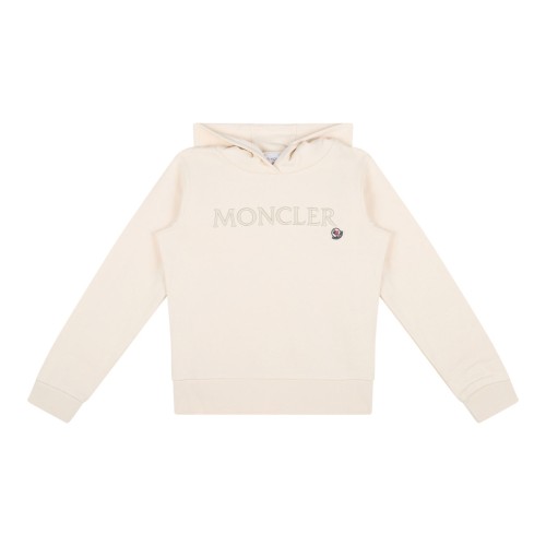 Cream White Logo Embroidered Hoodie