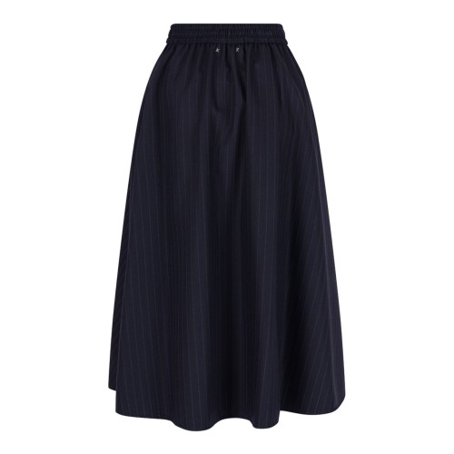 Dark Navy Blye Pinstripe Button-Detailing Midi A-Line Skirt 2