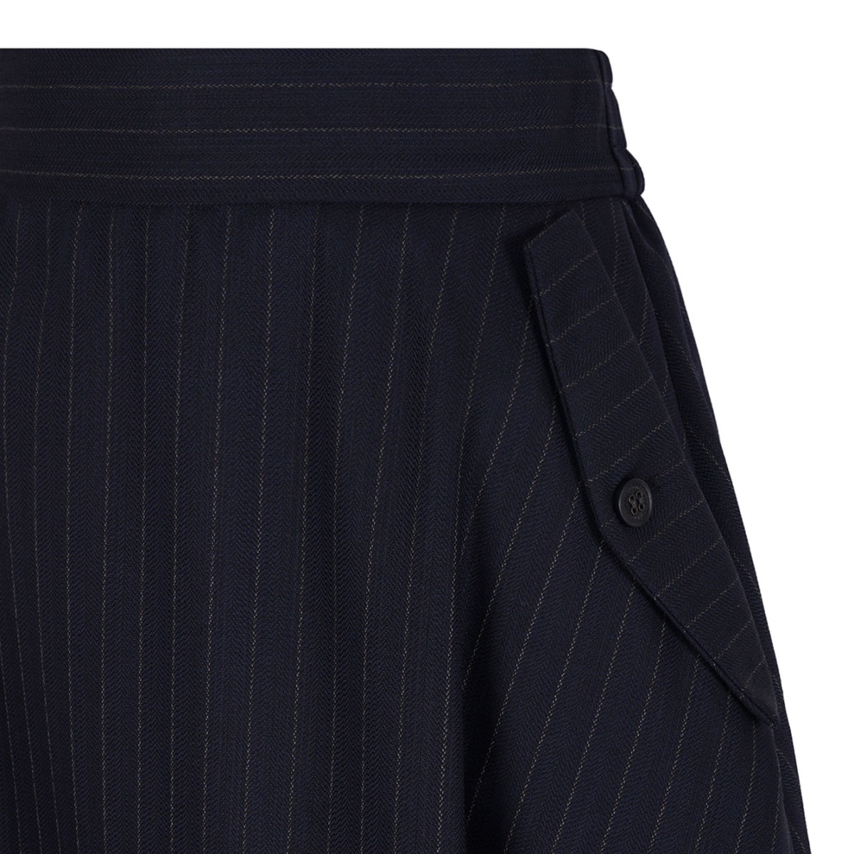 Dark Navy Blye Pinstripe Button-Detailing Midi A-Line Skirt