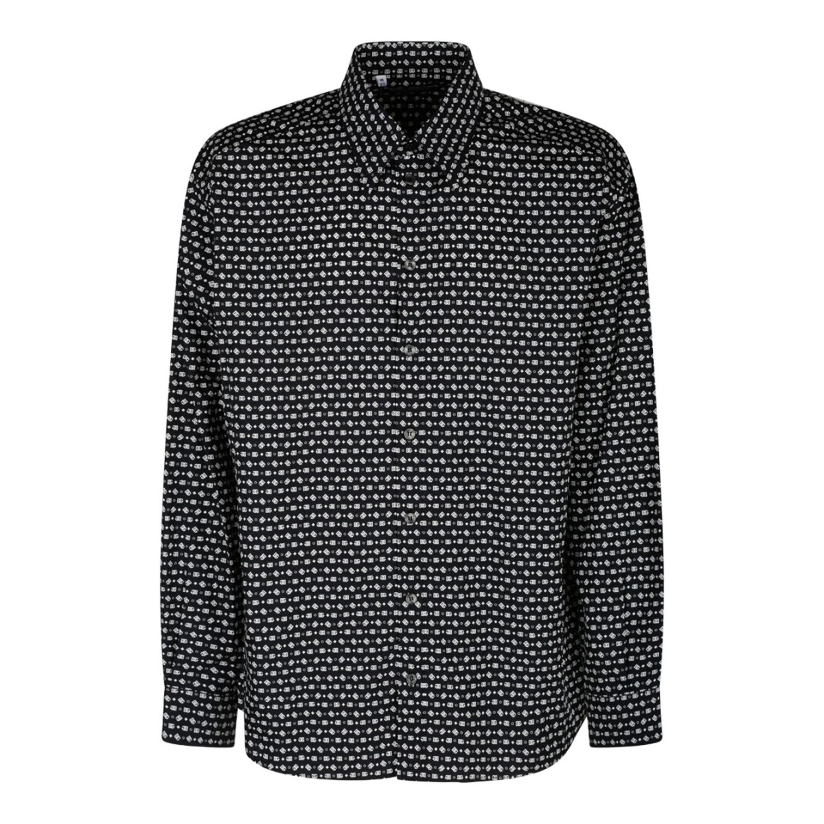 Black and White Cotton Geometric Print Shirt