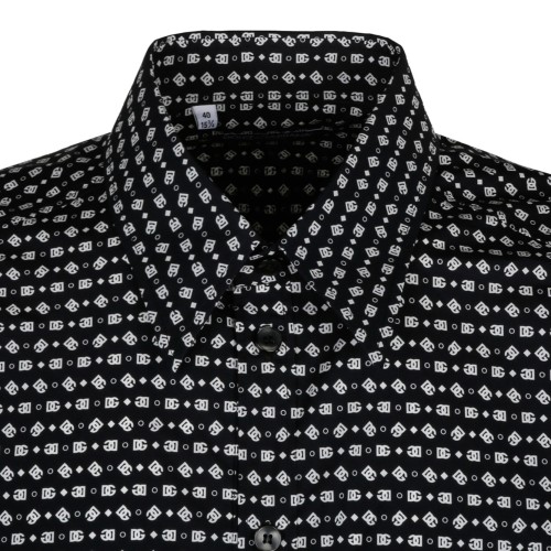 Black and White Cotton Geometric Print Shirt