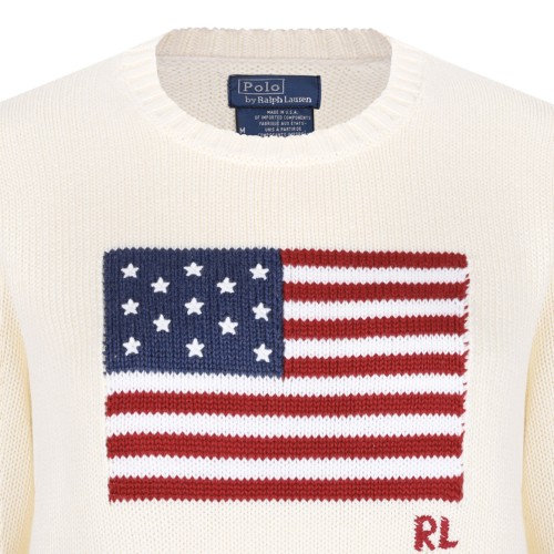 Cream White Flag-Intarsia Jumper