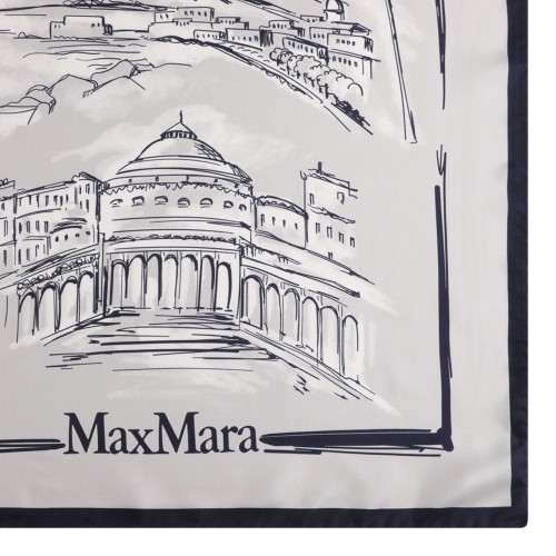 Architectural Print Silk Scarf In Ivory And Blue 2