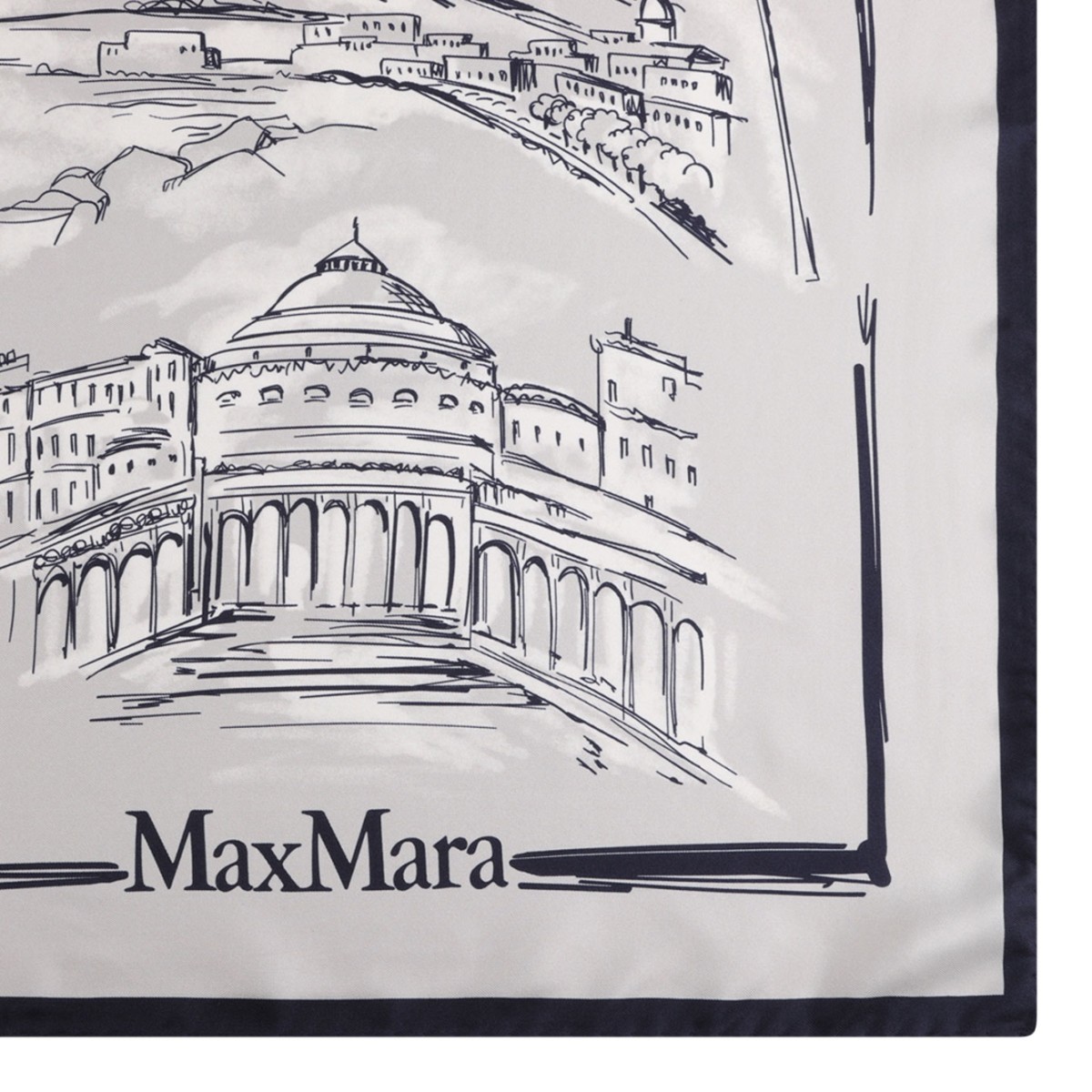 Architectural Print Silk Scarf In Ivory And Blue