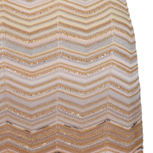 Light Gold Long One-Shoulder Dress With Chevron Motif and Sequins