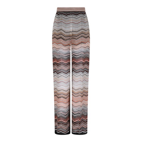 Multicolour Chevron Lame Viscose Wide Trousers With Sequins