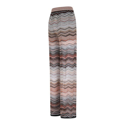 Multicolour Chevron Lame Viscose Wide Trousers With Sequins