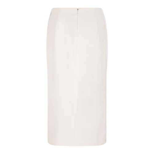 Off White Light Crepe Skirt With Satin Bands
