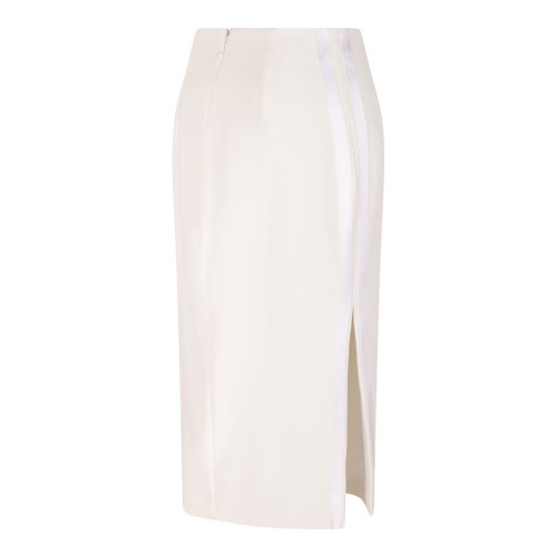 Off White Light Crepe Skirt With Satin Bands