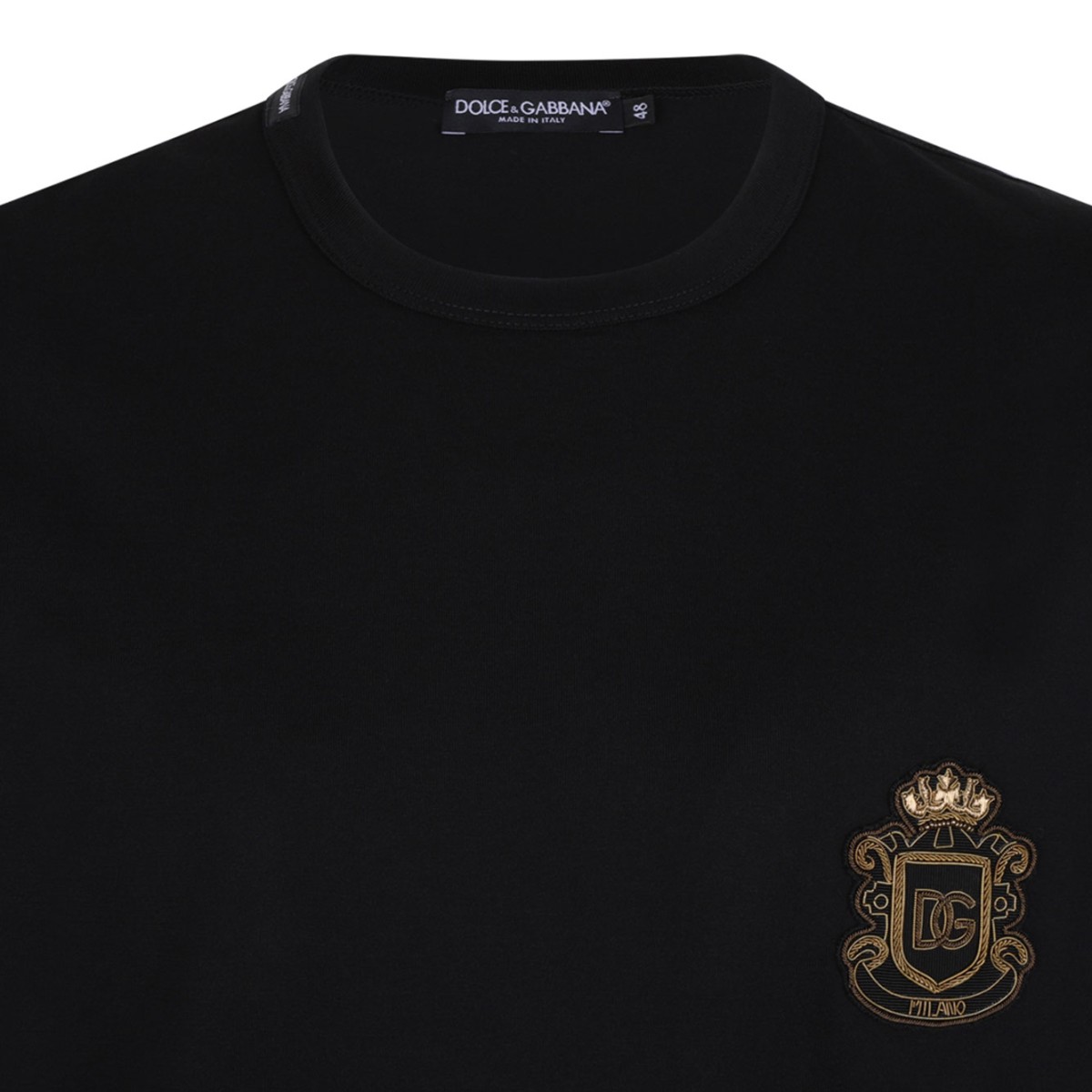 Black Cotton T-Shirt With Heraldic Patch