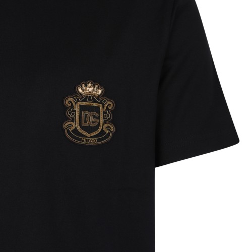 Black Cotton T-Shirt With Heraldic Patch