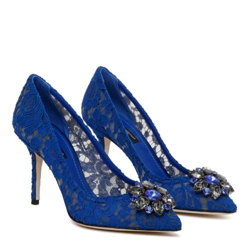 Blue Leather Bellucci Taormina Lace Pumps