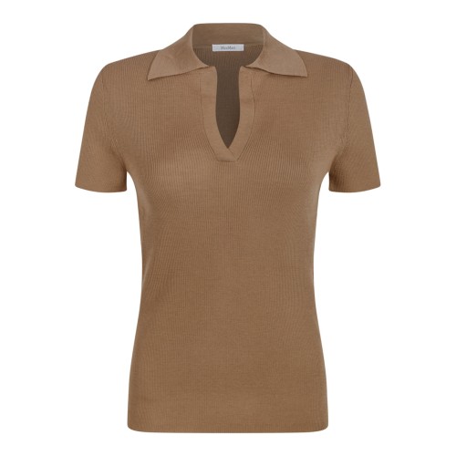 Camel Ribbed Wool Polo Shirt