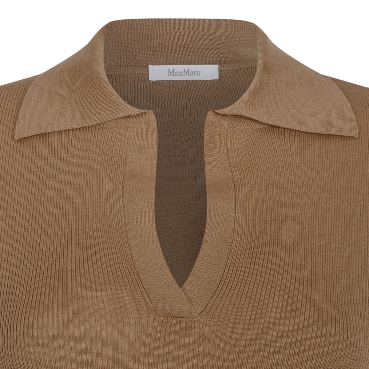 Camel Ribbed Wool Polo Shirt