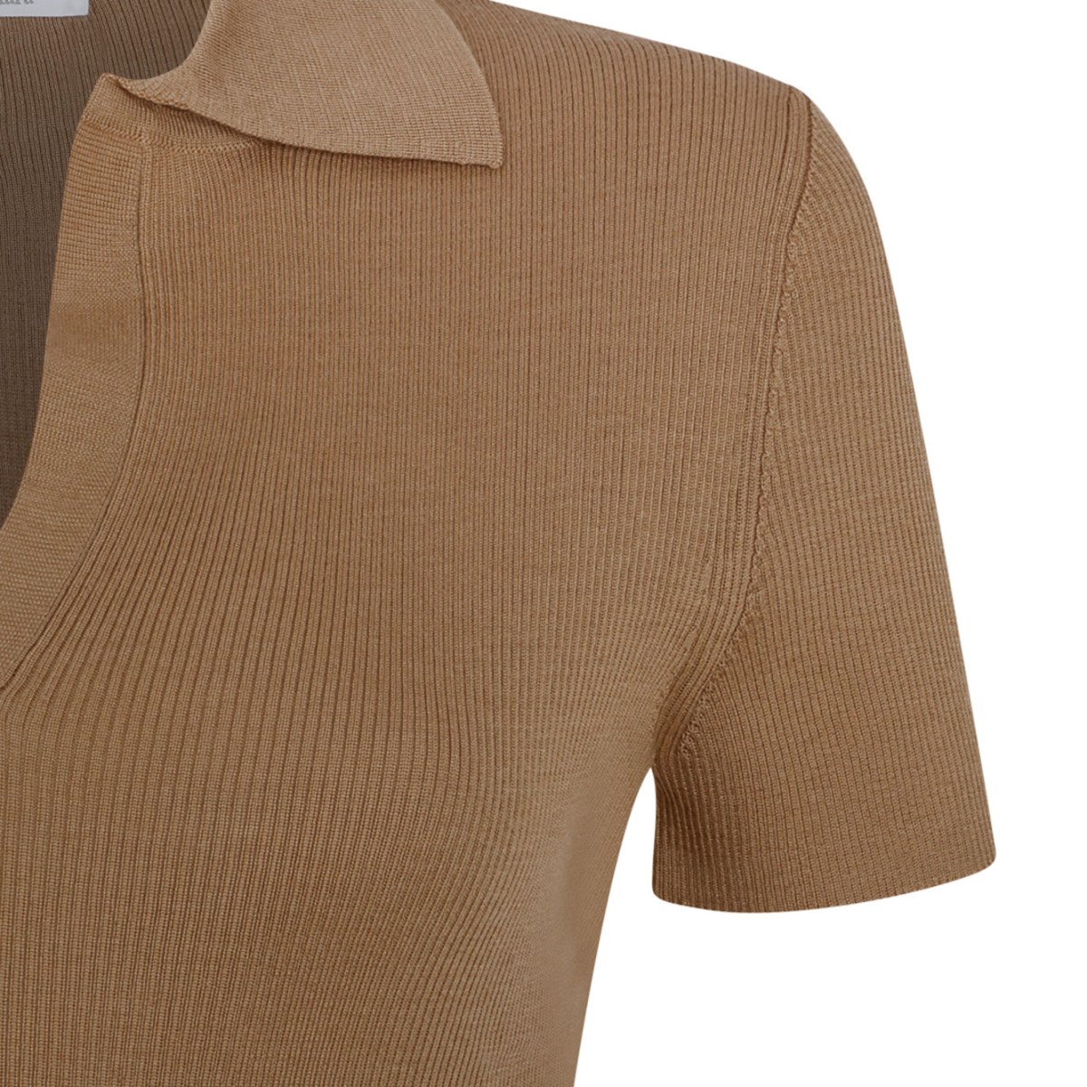 Camel Ribbed Wool Polo Shirt
