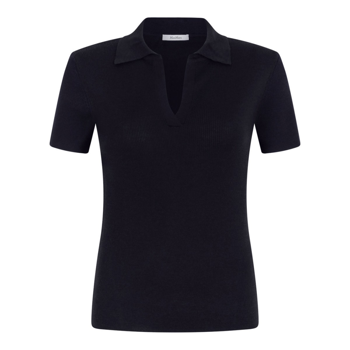 Navy Blue Ribbed Wool Polo Shirt