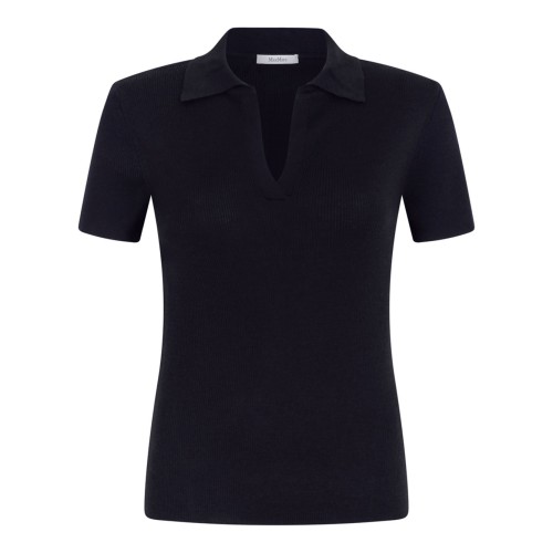 Navy Blue Ribbed Wool Polo Shirt