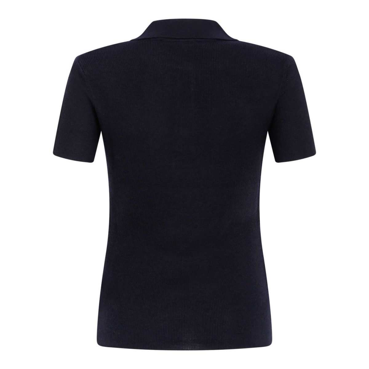 Navy Blue Ribbed Wool Polo Shirt