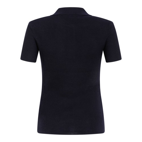 Navy Blue Ribbed Wool Polo Shirt