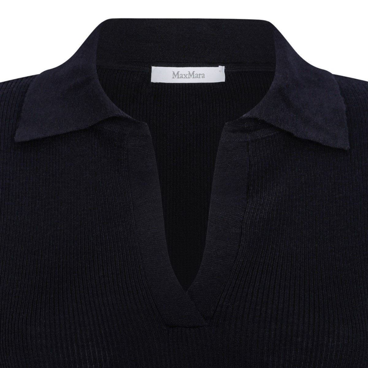 Navy Blue Ribbed Wool Polo Shirt