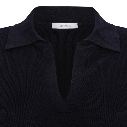 Navy Blue Ribbed Wool Polo Shirt