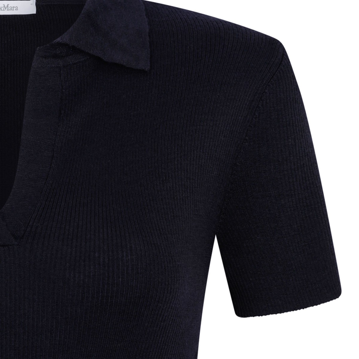 Navy Blue Ribbed Wool Polo Shirt