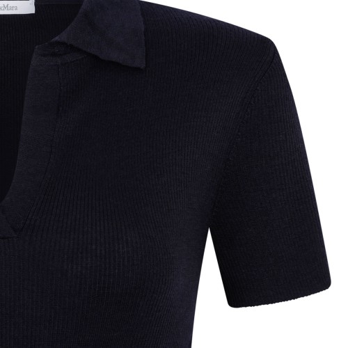 Navy Blue Ribbed Wool Polo Shirt