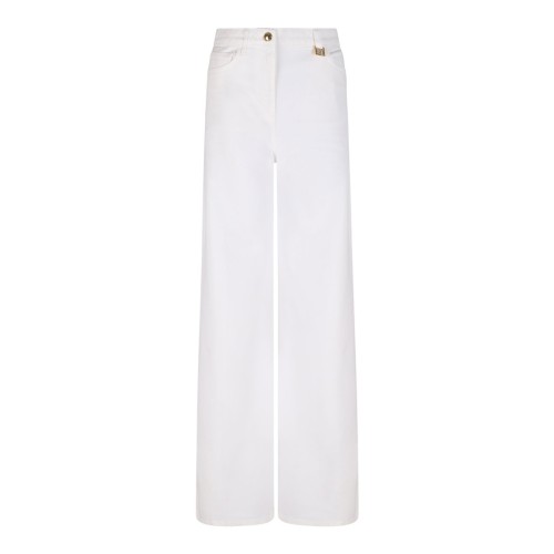 White Palazzo Jeans With Logo Detail